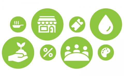 White icons in green circles depicting the benefits of Co-op membership