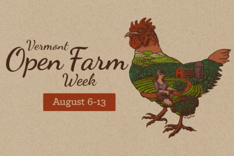open farm week logo with a colorful chicken