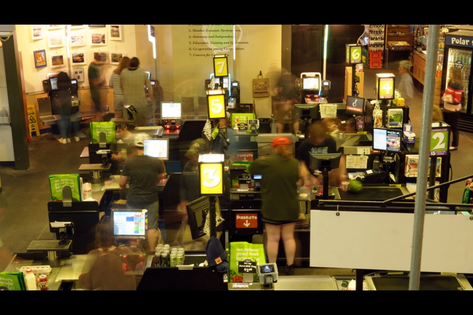 Time Lapse photo of a busy front end from the mezzanine. 