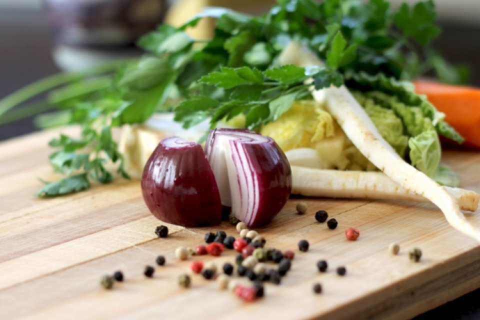 a collection of ingredients on a wooden board