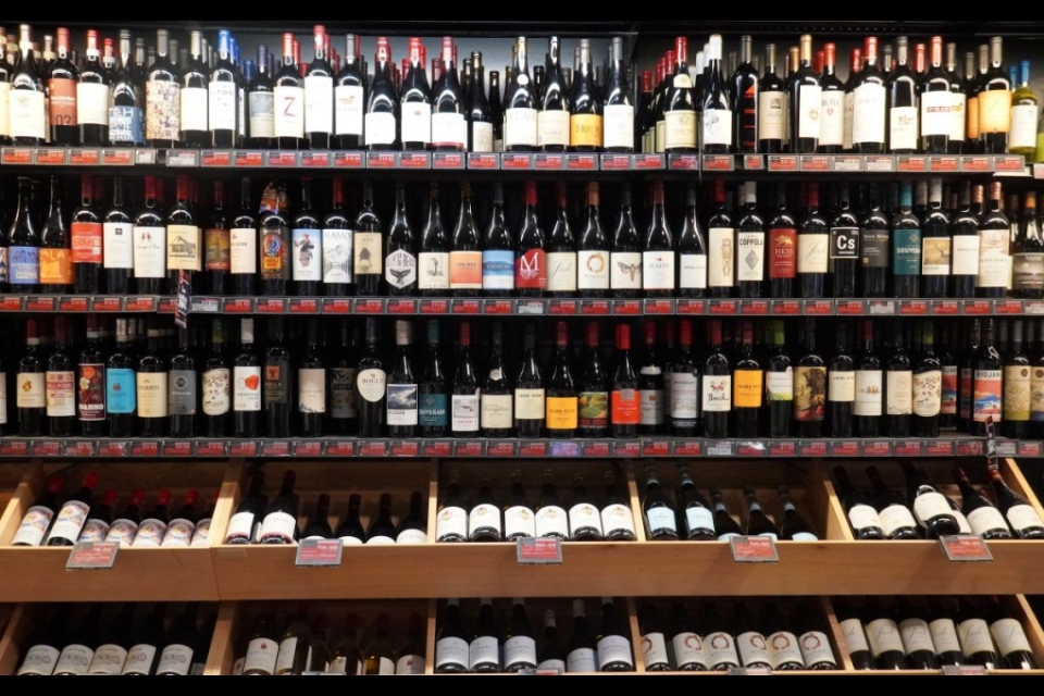 wine bottles on a shelf