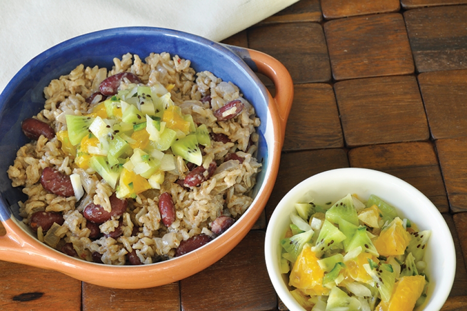 Rice and Beans with Orange Kiwi Salsa