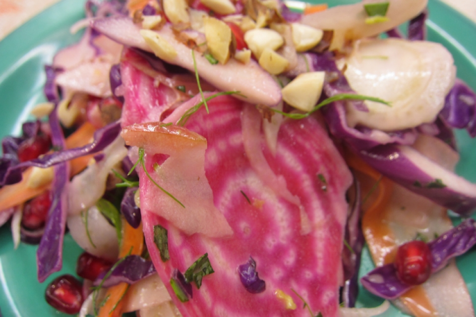 Shredded Salad with Pomegranate and Hazelnuts