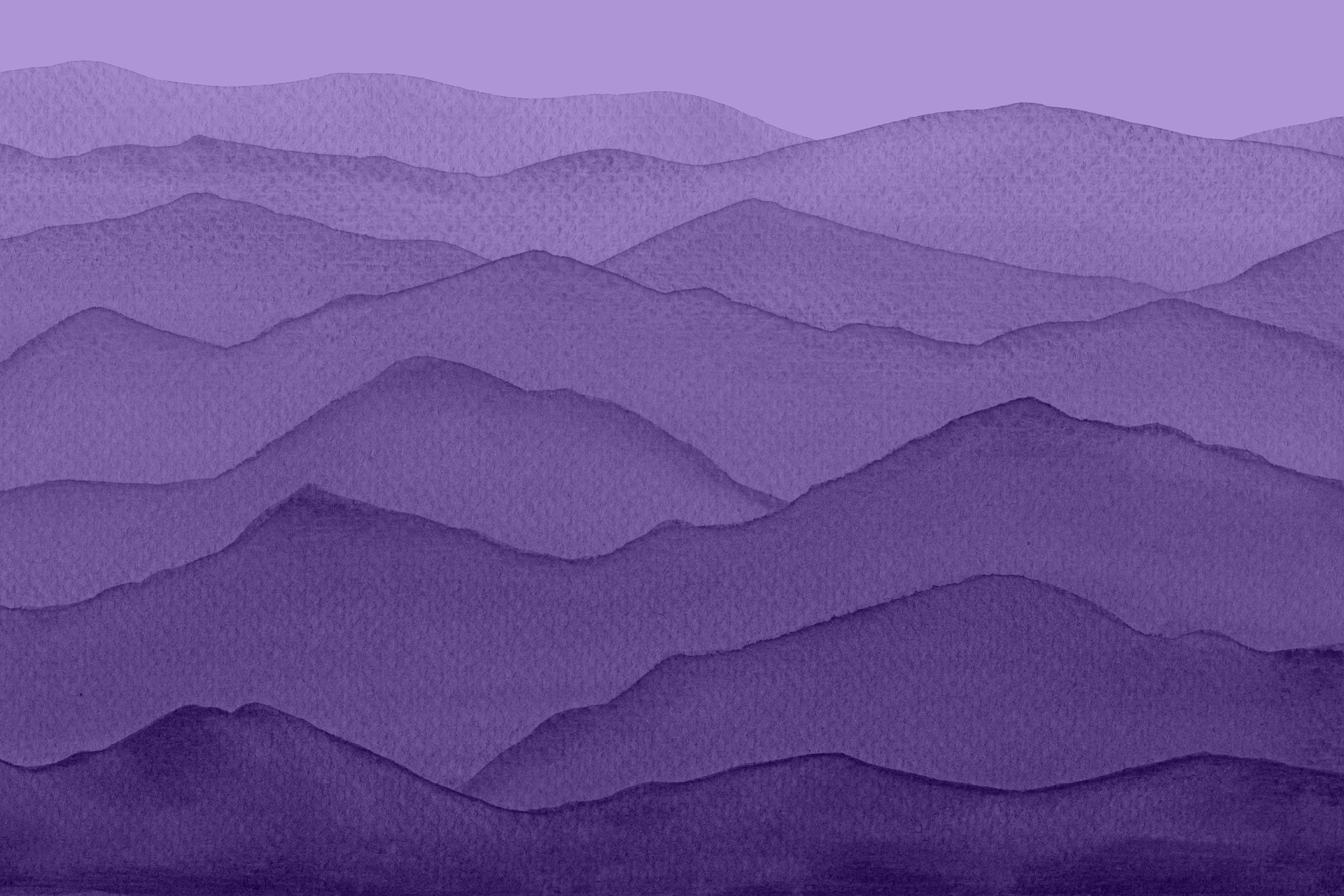 Watercolor painting of a mountainous purple landscape