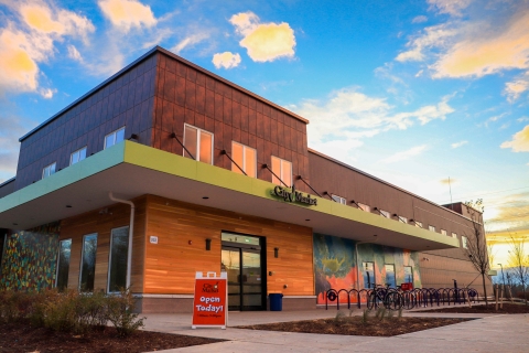 South End City Market exterior at sunset