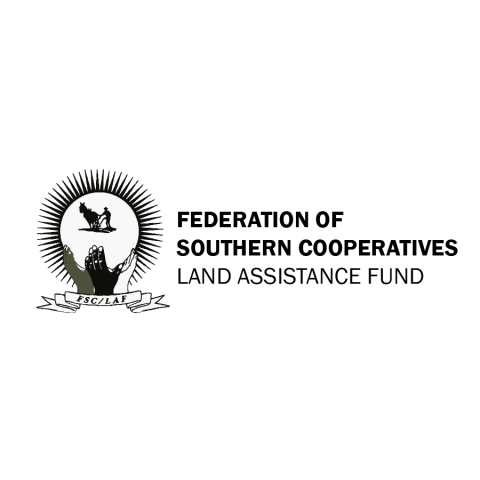 Federation of Southern Cooperatives Land Assistance Fund in black text on white background. Hands holding an eagle. 