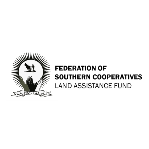 Federation of Southern Cooperatives Land Assistance Fund in black text on white background. Hands holding an eagle.
