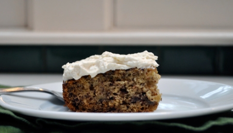 a slice of banana cake viewed from the side