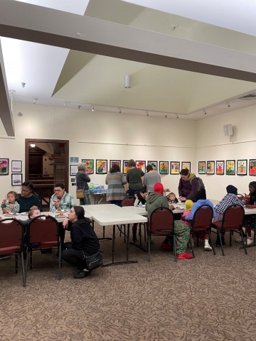 Families sharing a meal together