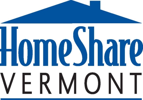 HomeShare Vermont's Logo. Its a blue roof with a chimney below which it says, "homeshare Vermont"