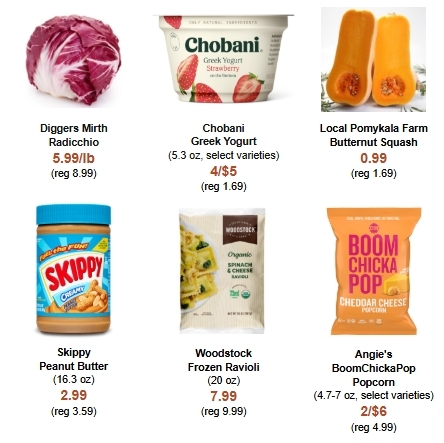 an assortment of grocery products on sale