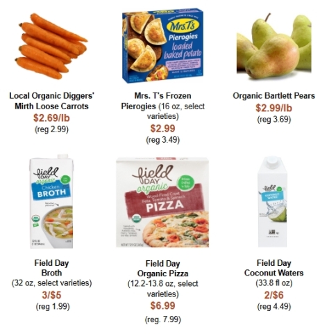 an assortment of grocery items on sale