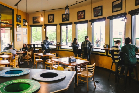 people sitting inside a cafe