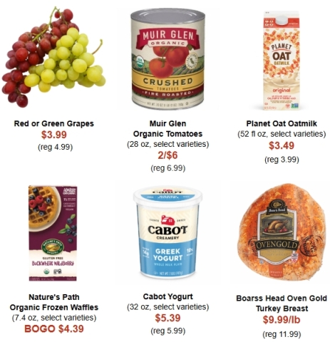 an assortment of grocery products on sale