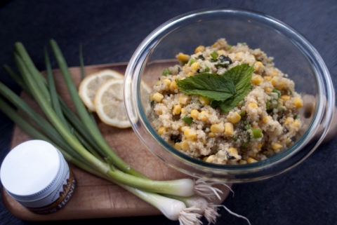 Quinoa Salad with Scallions, Corn & Mint