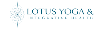 A blue outline of a lotus flower. Next to it is the business' name, Lotus Yoga & Integrative Health in blue.